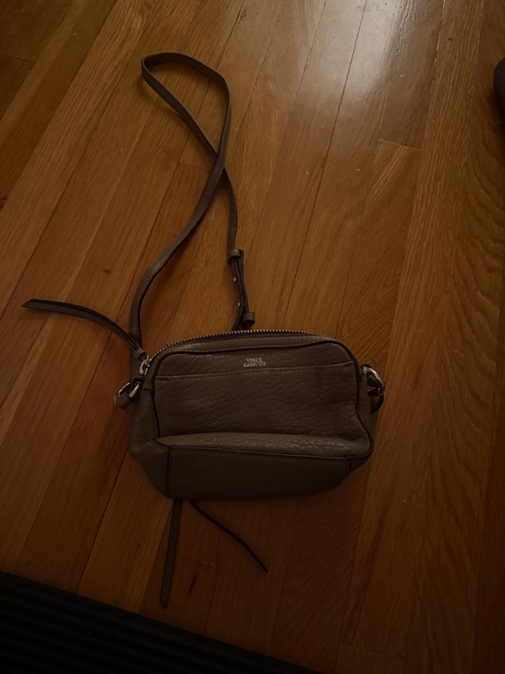 Vince Camuto Small Taupe Leather Crossbody with Front Pocket